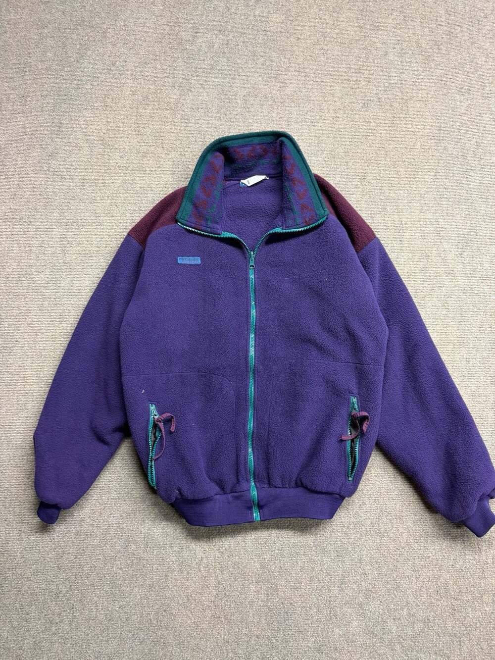 Vintage 90s Columbia Sportswear Purple Teal Full Zip Fleece Jacket Mens Large US